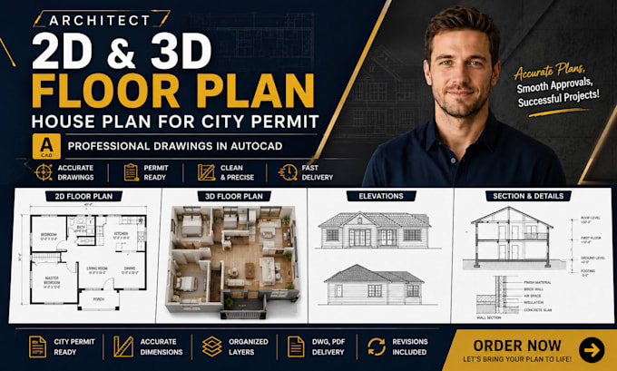 architect 2d floor plan, 3d floor plan, house plan for city permit in autocad