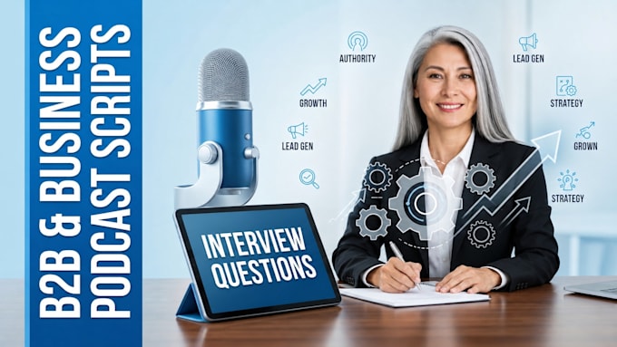 write professional b2b business podcast scripts and interview questions