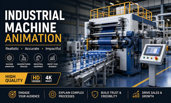 create realistic industrial machine and manufacturing animation