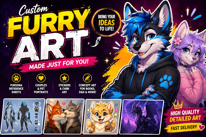 draw stunning furry art or fursona character