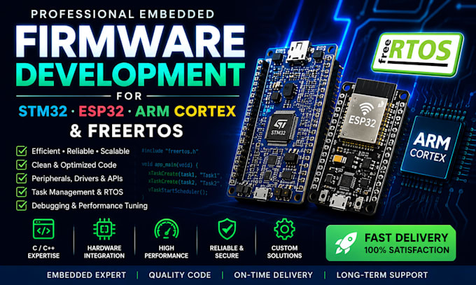 develop embedded firmware for stm32 esp32 arm cortex and freertos