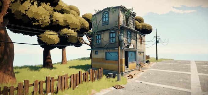 design stylized 3d game environment, unity 3d level, open world map, 3d game