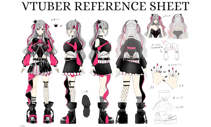 draw custom anime vtuber reference sheet character design vtuber model sheet