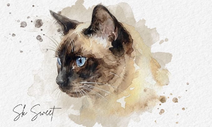 draw custom hand painted style digital watercolor pet portrait