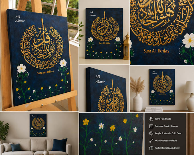 create a handmade custom arabic islamic calligraphy canvas