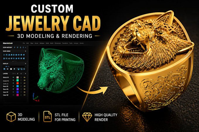 create custom jewelry cad design and 3d modeling