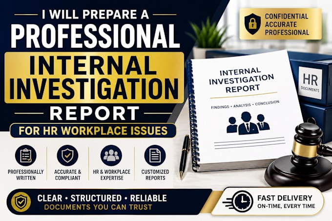 prepare a professional internal investigation report for HR workplace issues