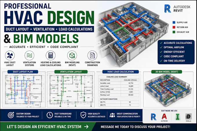 design hvac duct layout ventilation and load calculations bim models