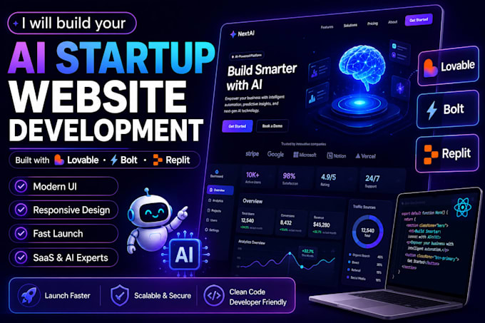 build your ai startup website using lovable, bolt, or replit