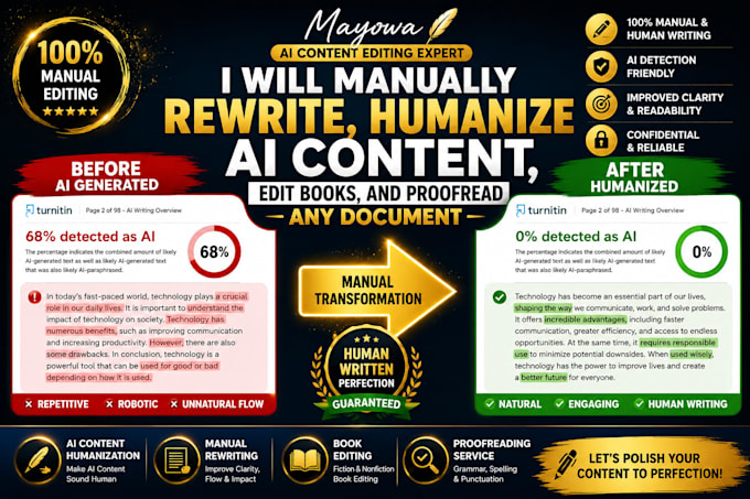 manually rewrite, humanize ai content, edit books, and proofread any document