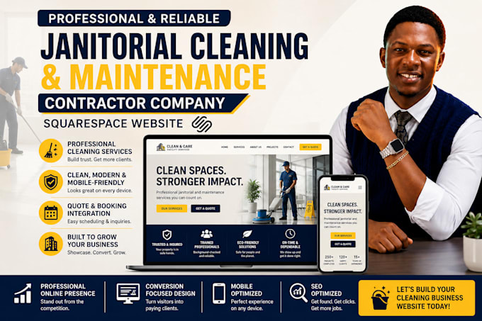 build janitorial cleaning maintenance contractor company squarespace website