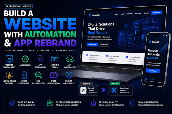 build a website with automation and app rebrand
