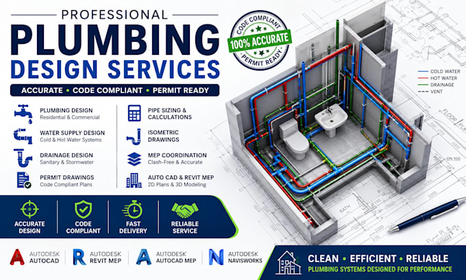 create plumbing design water supply drainage plans and pipe sizing for building