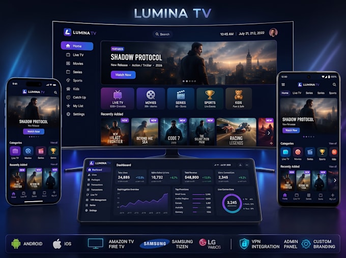 android iptv app branding with logo ios app smart tv samsung tizen with panel