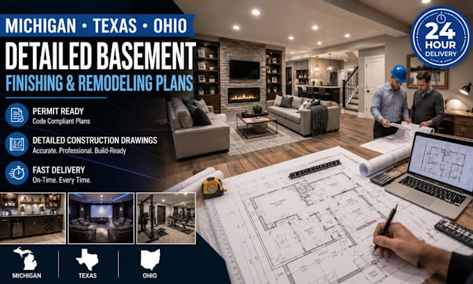 design detailed basement finishing and remodeling plans