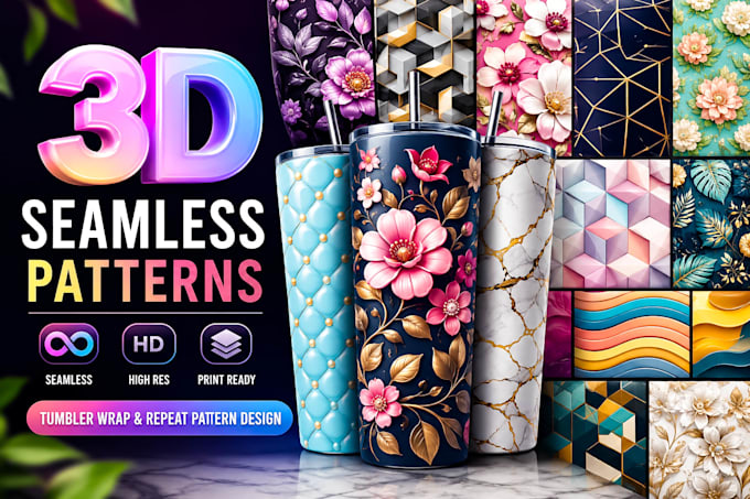 design modern 3d seamless pattern, repeat pattern design, and tumbler wrap