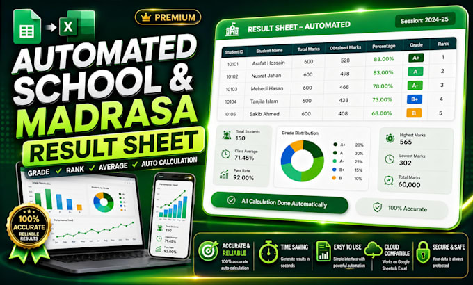create automated school madrasa result sheet with dashboard