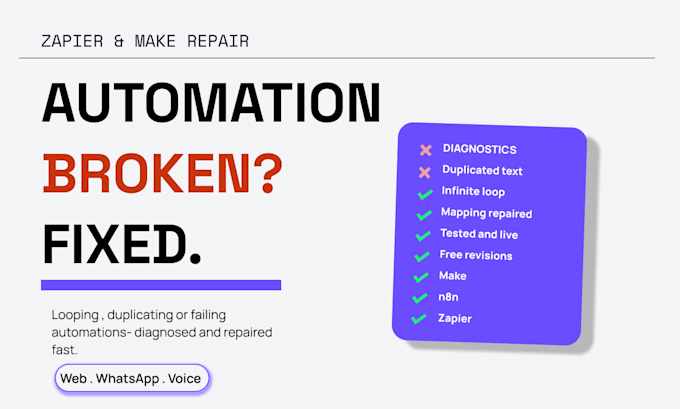repair broken zapier, make, or CRM automation workflows