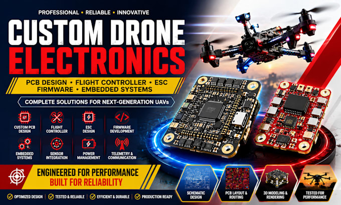 design custom drone pcb, flight controller, esc, firmware and embedded systems