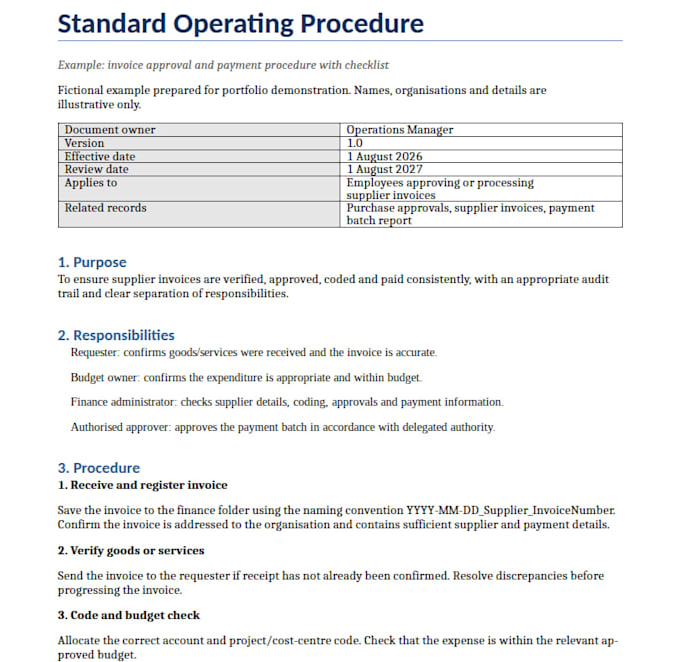 create clear sops, checklists and administration procedures for your business