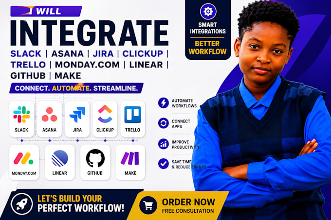 integrate slack asana jira clickup trello monday com linear github trello make