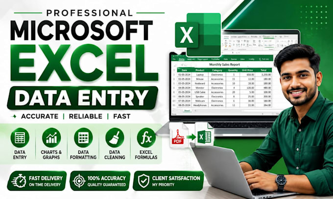 microsoft excel data entry, formatting, charts and spreadsheets,