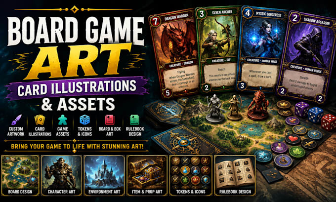 create board game art card illustrations and assets