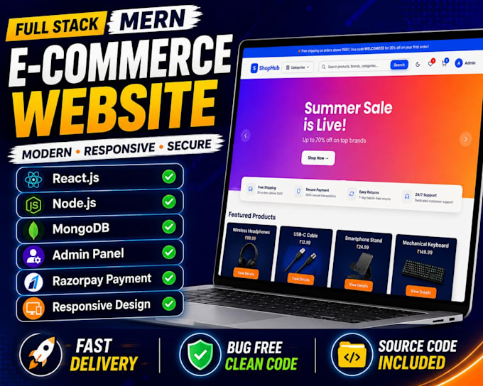 develop a full stack mern a ecommerce admin custom web app