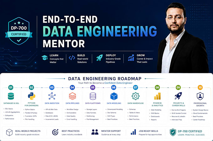 be your data engineering mentor sql, python, spark, fabric upto visualisation