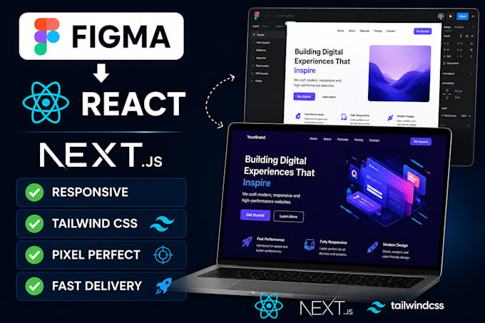 convert figma to react nextjs and tailwind website