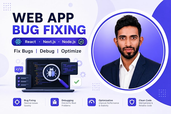 fix react next js node js web application bugs