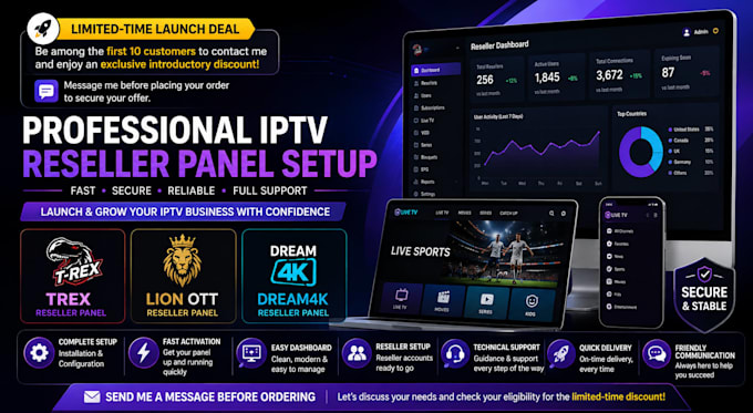 generate reseller panel with trex, lion ott, dream4k with full technical support