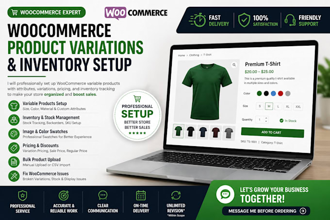 set up woocommerce product variations, attributes, and inventory tracking