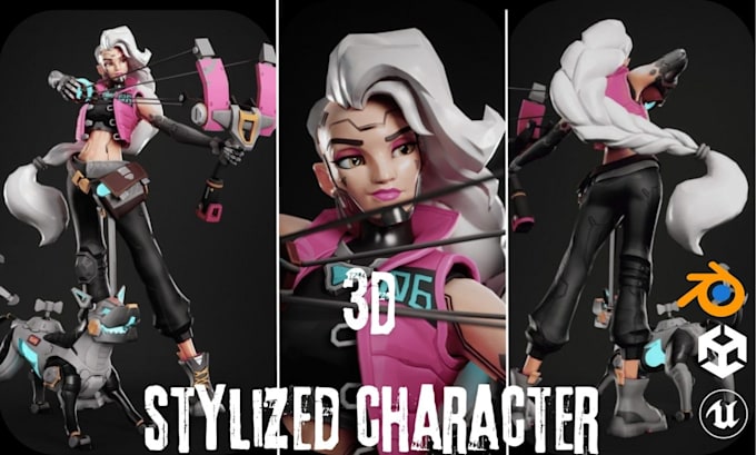 create game ready stylized 3d character model with rigging for unity and ue5