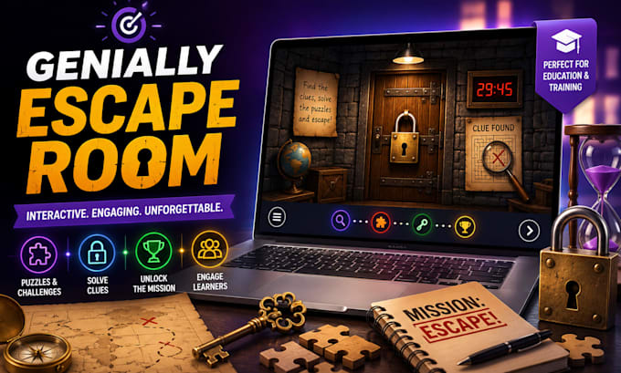 design an interactive genially escape room for education and training