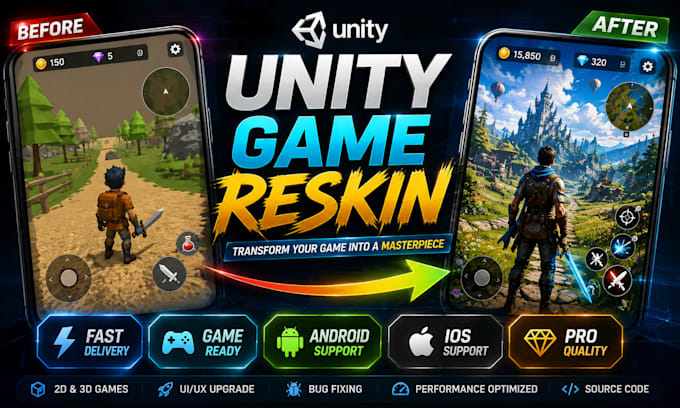 create unity game, unity game reskin, unity game environment, game development