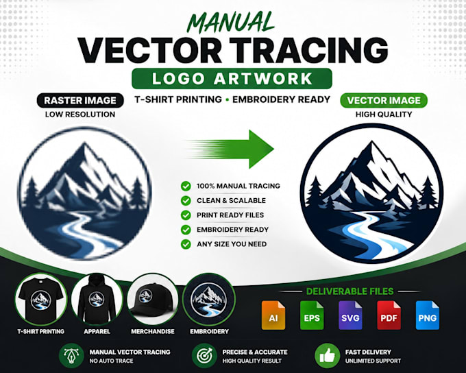 create manual vector tracing for logo artwork tshirt printing embroidery ready