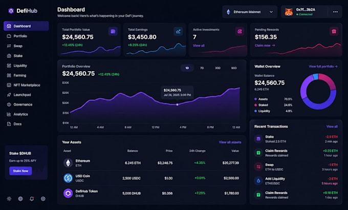 develop web3 dapp smart contracts on ethereum solana with defi staking