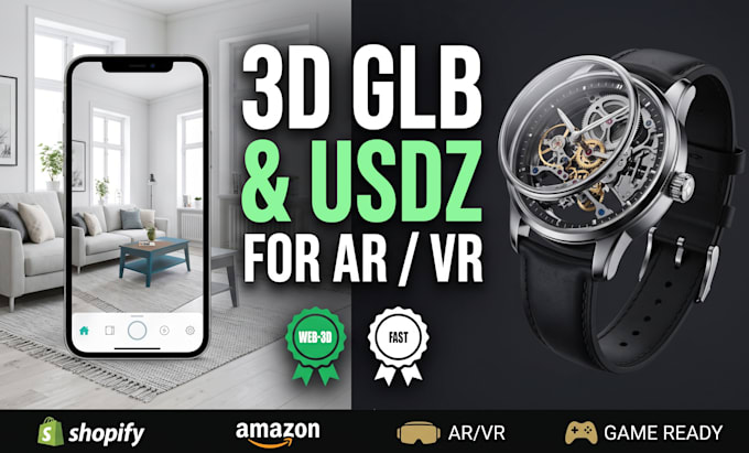 create 3d product glb, gltf, usdz for shopify amazon ar vr