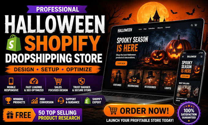 build create halloween shopify dropshipping store design website redesign