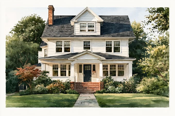 custom digital watercolor house