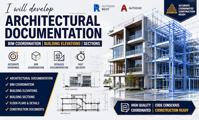 develop architectural documentation bim coordination building elevations section