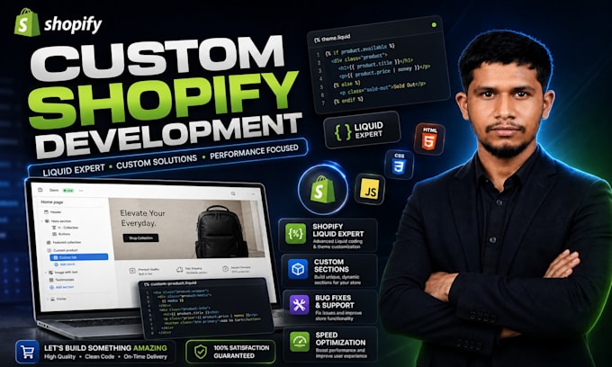 develop custom shopify sections, shopify liquid coding and bug fixes