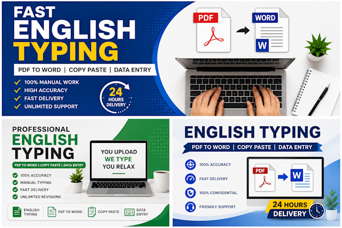 do fast english typing, PDF to word, copy paste and data entry
