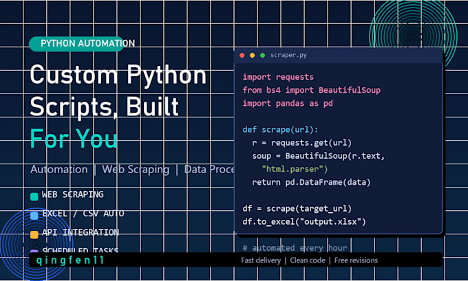 write custom python scripts for automation, web scraping and data processing