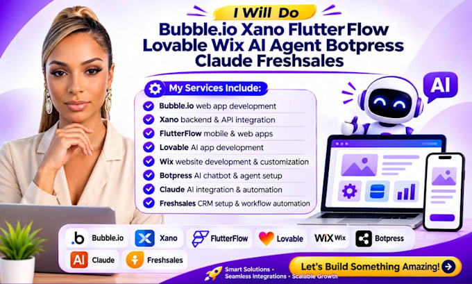 do bubble io xano flutterflow lovable wix ai agent botpress claude freshsale