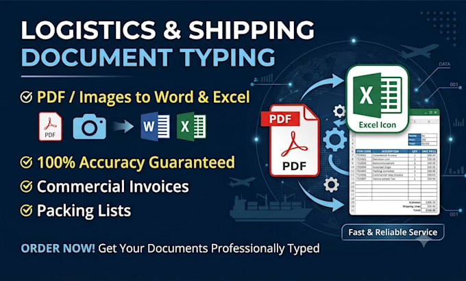 do logistics data entry, PDF to excel