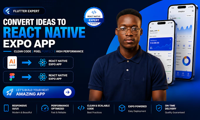 do flutter expert, convert claude figma to react native ai mobile app expo app