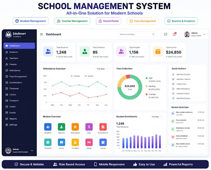 build a custom school management system with student parent teacher portal