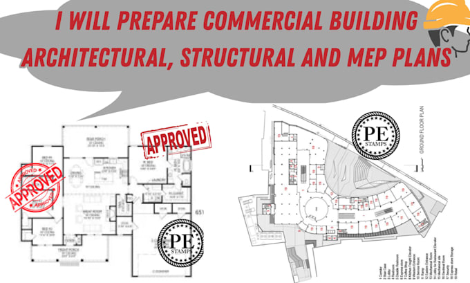 draw and stamp architectural structural and mep plans for commercial buildings